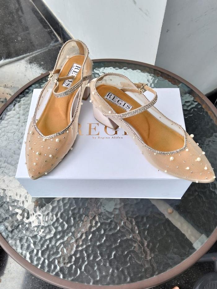 Exclusive Design by REGIS Bridal Shoes Silver Blue Pearls