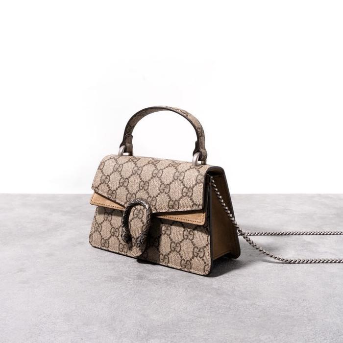 GUCCI Dionysus GG supreme mini top handle shoulder bag Beige - Ebony