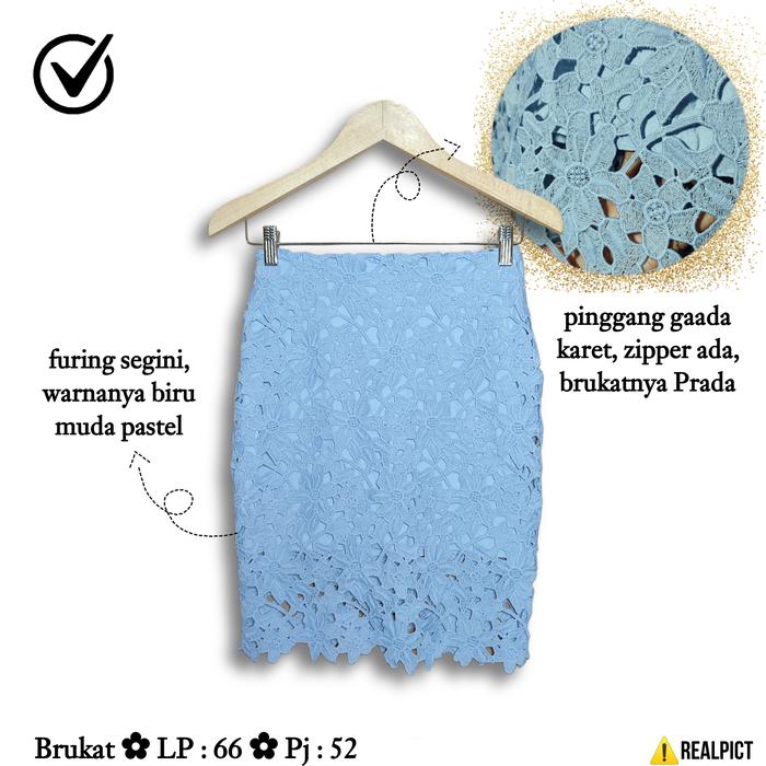 Rok Span Mini Brukat Bordir Size S Sky Blue Biru Muda Light Ice Baby Pendek Sepaha Skirt Premium Bro