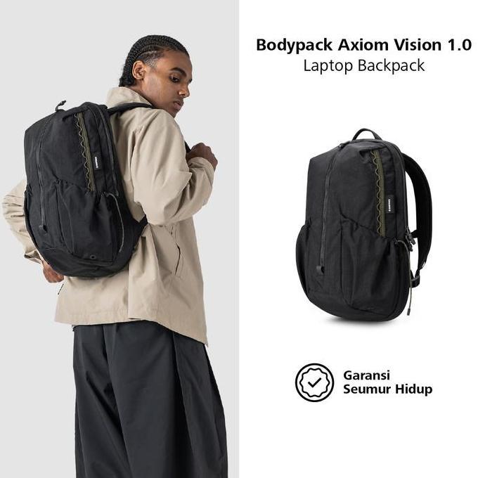 Bodypack Axiom Vision 1.0 Laptop 15 Inch Bag Tas Ransel Travel Kerja Ringan dan Muat Banyak - Hitam