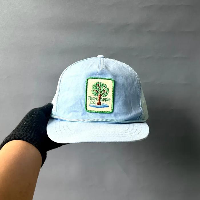 Topi Vintage Trucker Rope Hay Unisex Pria Wanita THORN APPLE Light Blue