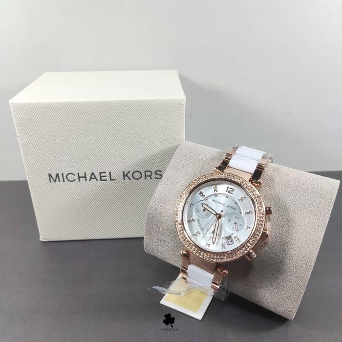 nwt M*Kors MK5774 Parker Chronograph Two-Tone Stainless Steel Glitz