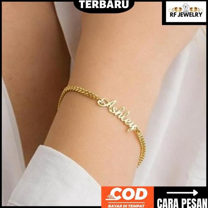 Gelang Nama Custom Model Serut Anti Karat Titanium Gelang Serut Titanium