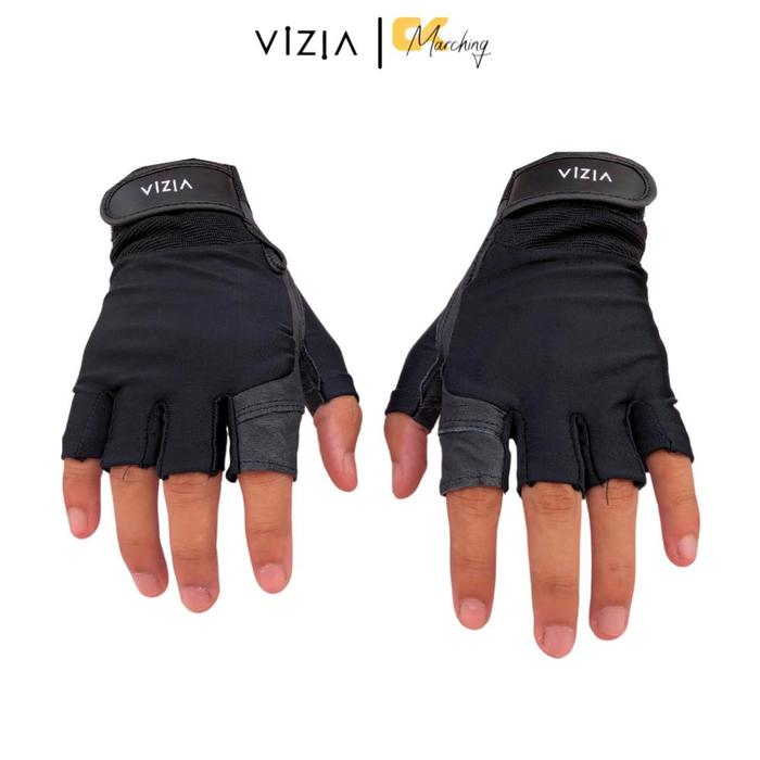 Vizia Gloves Half Finger Leather for Color Guard - Black