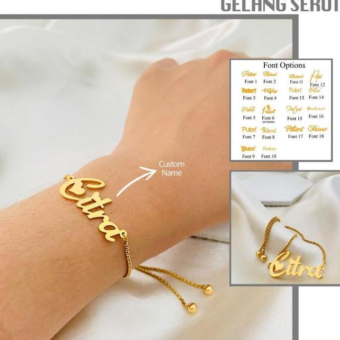 Gelang Custom Nama Model Serut Titanium Anti Karat