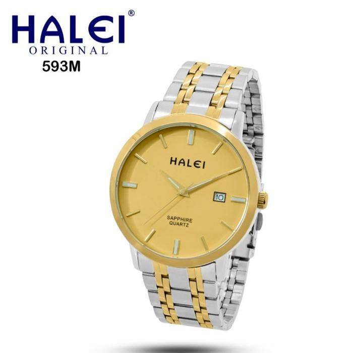 Halei 593 silver gold jam tangan pria original