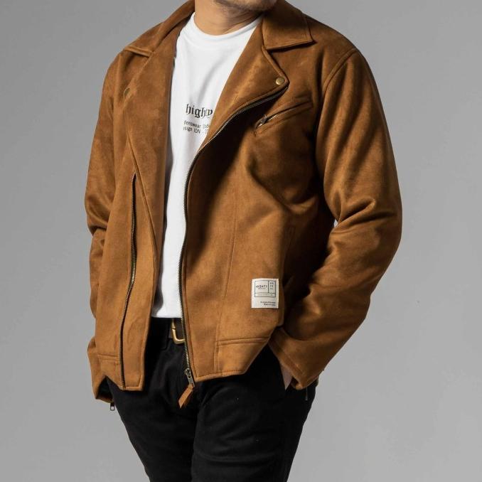 ZYDAN STORE. HIGHTY Brown Suede Biker Jacket