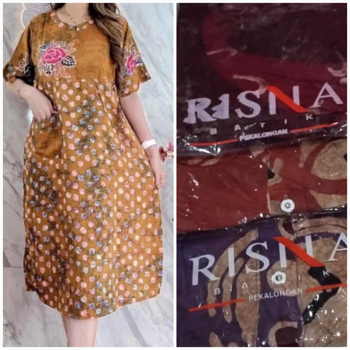 3.1 DASTER Pendek IBU RAYON  TEBAL ADEM MERK RISNA BATIK ASLI PEKALONGAN LD 130 KANCING DEPAN #TIDAK
