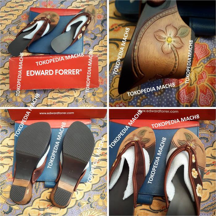 ORIGINAL EDWARD FORRER Sandal sendal wanita kayu ukiran size 40 motif kembang