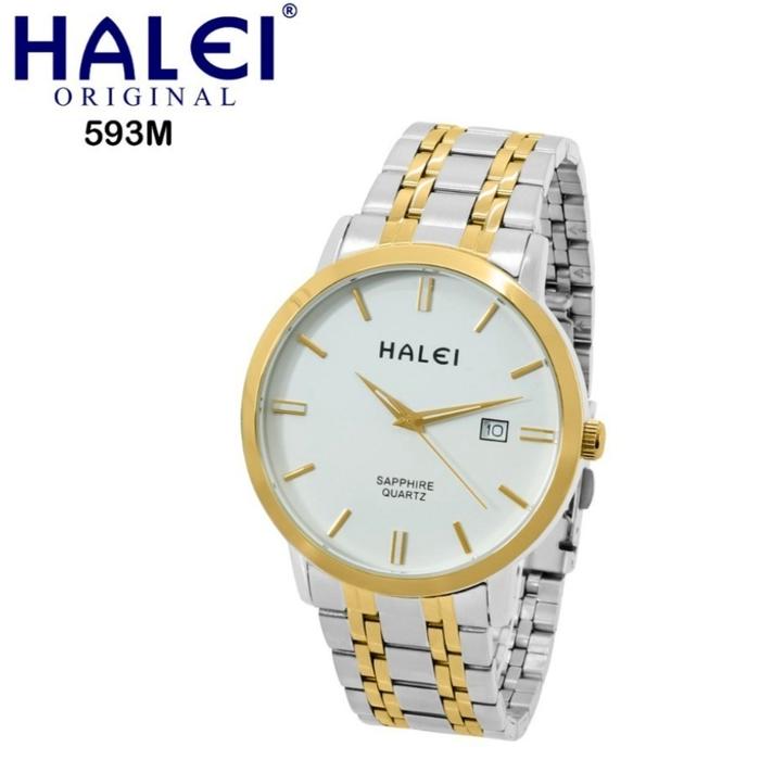 Halei 593 silver gold jam tangan pria original