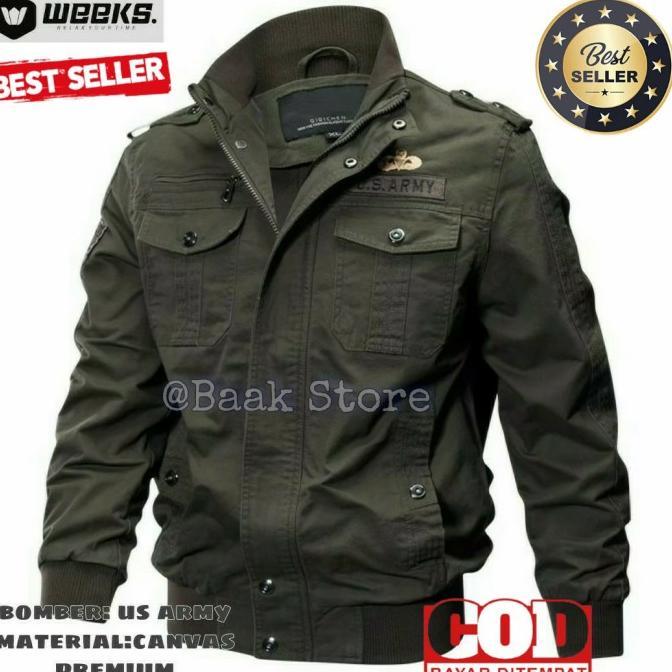ZYDAN STORE. Jaket Pria Bomber US ARMY Material Kanvas Original Premium Quality