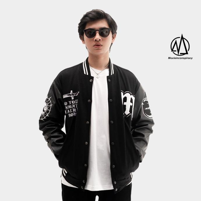 ZYDAN STORE. Moxie Jaket Varsity Nocturnal Unisex Hitam Black Jacket