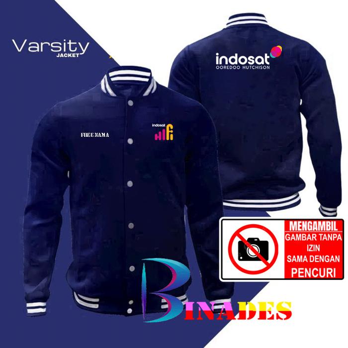 Jual Jaket - Varsity INDOSAT HIFI WI-FI UNLIMITED Logo Depan Belakang INDOSAT Jaket BaseBall Free Na