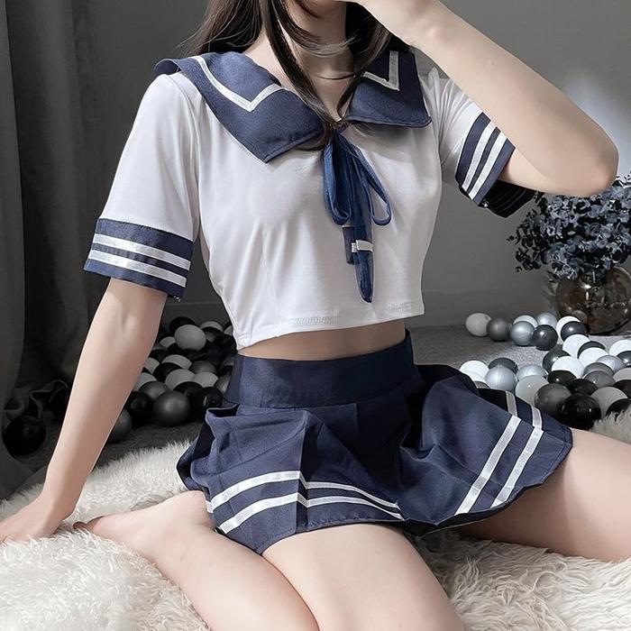 Lingerie Set Pelajar Jepang Wanita Seragam Pelaut Rok Lipit Seragam Cosplay Anime 3A350