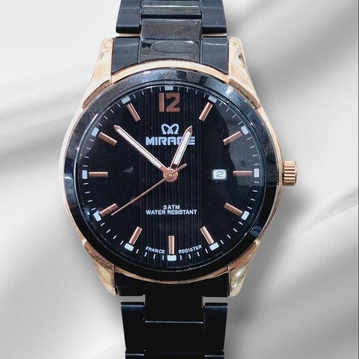 Mirage 7570 black rosegold jam tangan pria original