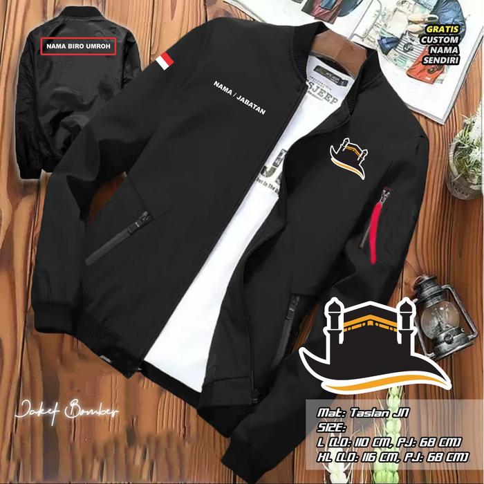 JAKET BOMBER BIRO UMROH / JAKET CUSTOM SABLON BIRO UMROH / JAKET BISA BOLAK BALIK / JAKET PRIA WANIT