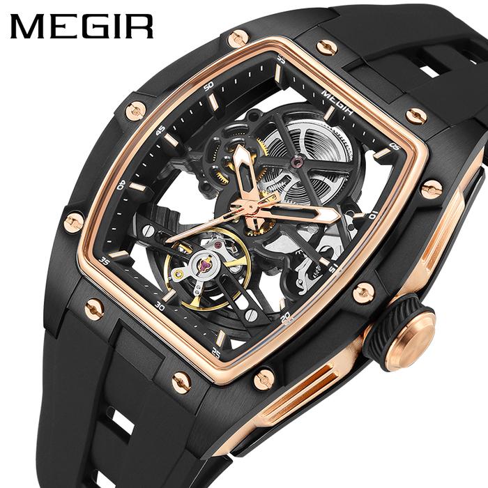 jam tangan automatic skeleton black gold tourbillon tourbilon turbillon turbilon open heart no hublo