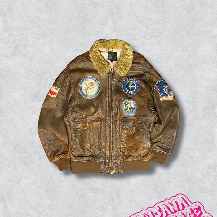 Avirex G-1 Leather Jacket Flight Vintage Casual Military Us Navy Jaket Bomber Boxy Harrington