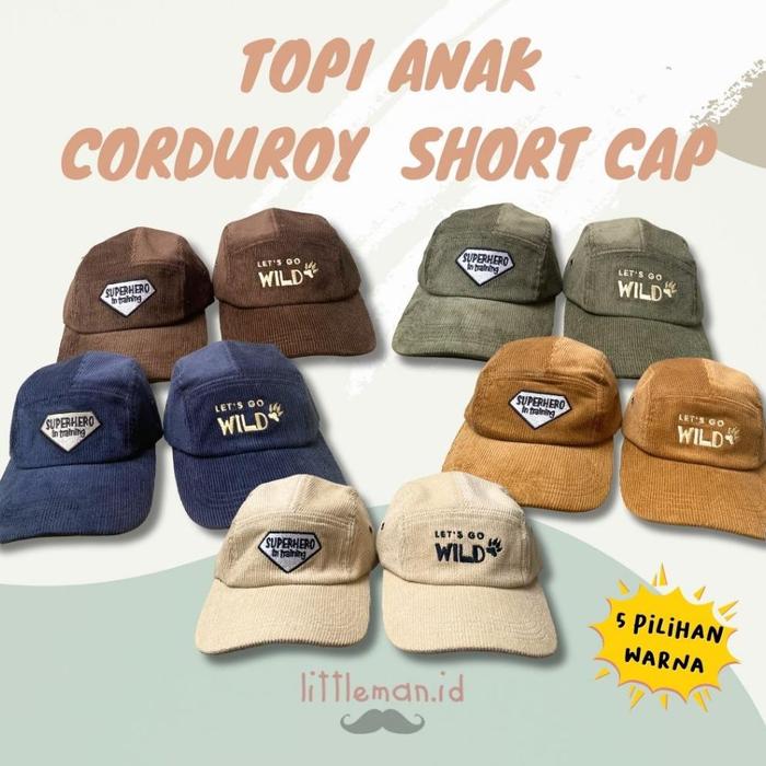 Topi Anak Corduroy Short Cap 5 Panel Bordir Kata (1-8 Thn) Littleman.Id