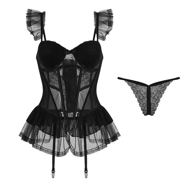 PROMO_ Lingerie Transparan Baju Dinas Tembus Pandang Pakaian Haram Renda Lingering Sexy Kawat Linger