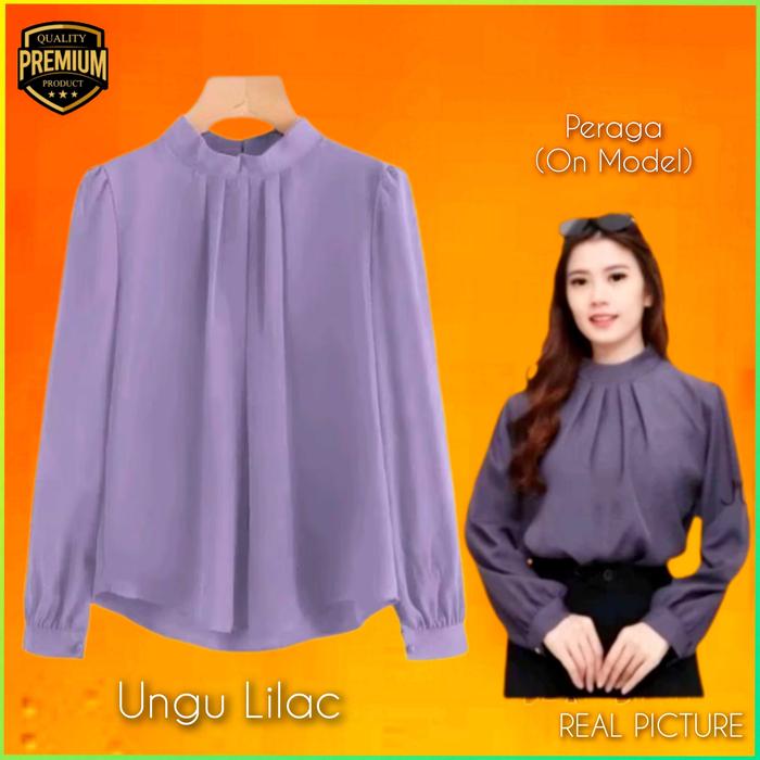 Atasan Wanita WD01 Kemeja & Blus Korea Tunik Natal Blouse Ungu Lilac