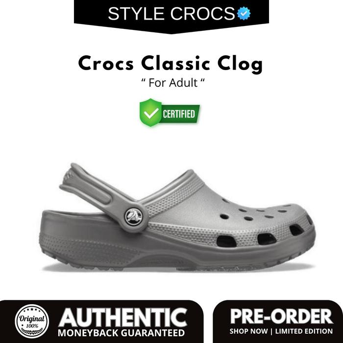 Crocs Classic Slate Grey Unisex 100% Original Sepatu Santai Nyaman untuk Dewasa Size Beragam Baru da