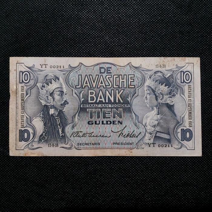 Uang Kuno 10 Gulden Wayang ttd Waveren Tahun 1938  - YT 00211