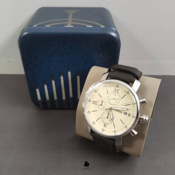 Nwt jam F*ossil BQ1007 Rhett Chronograph Brown Leather Watch Original