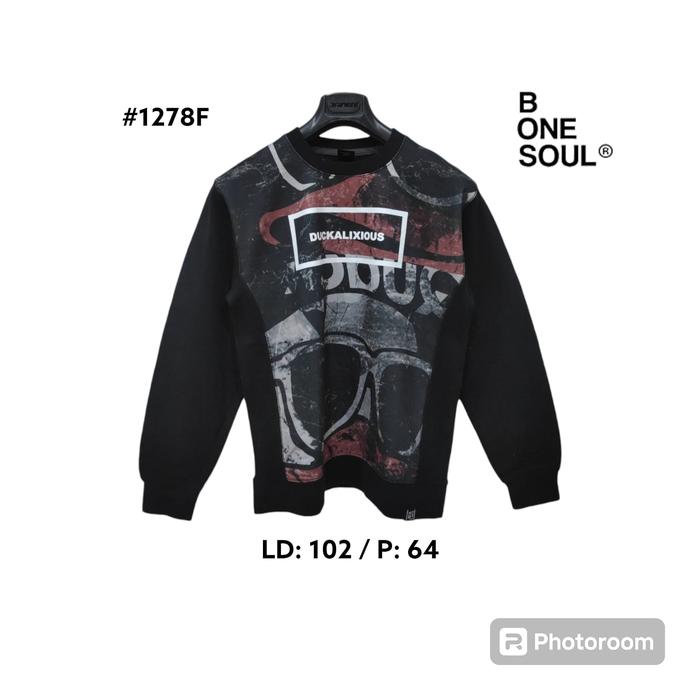 B One Soul Duckalixious Sweatshirt Crewneck Hitam Sablon M #1278F