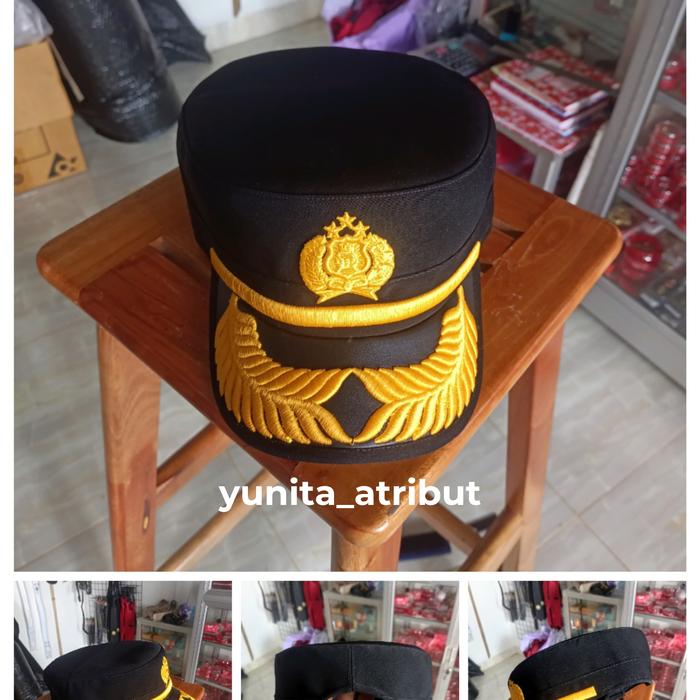 jual topi komando polri pamen premium bahan kain tuwis halus lidah topi kulit belakang pakai rell uk