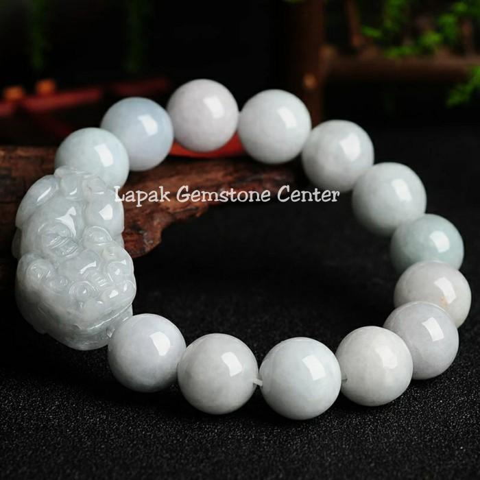 Gelang Batu Giok Model Pixiu Asli Jadeite Jade Burma  Ori