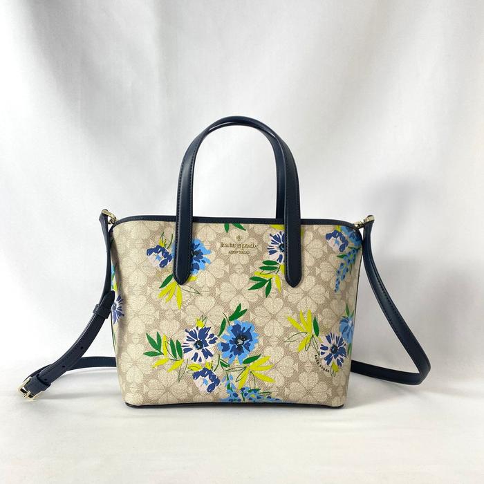 tas wanita ks flower small tote blazer blue cream multi vj