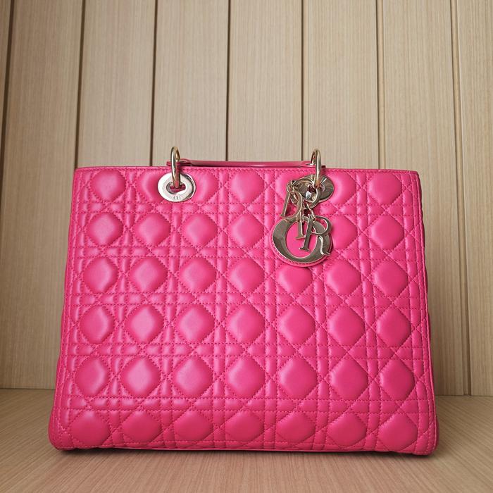 Tas Christian Dior Lady Dior Large Pink Fuchsia 2013 Preloved