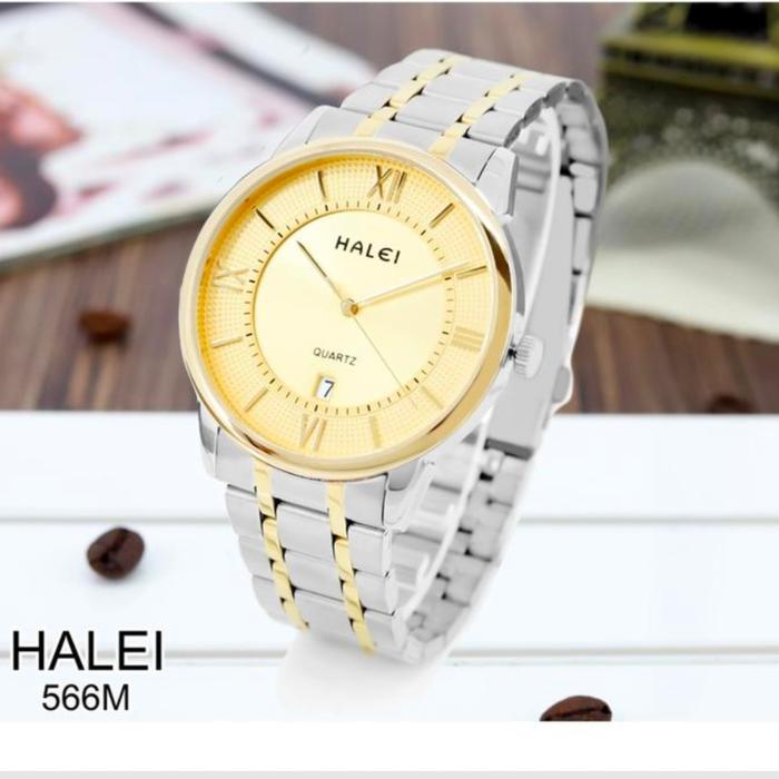 Halei 566M silver gold jam tangan pria original