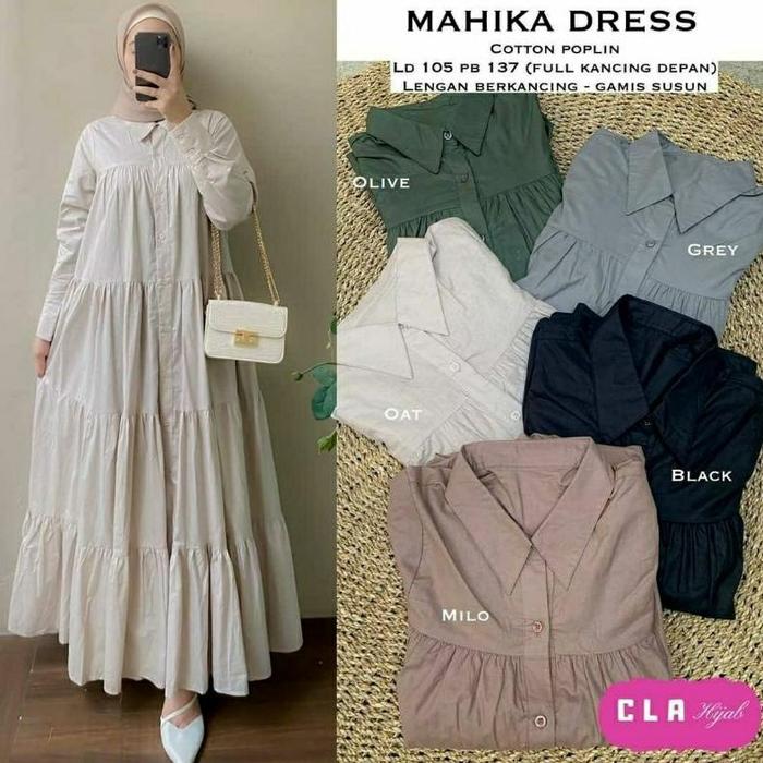 Mahika Dress, Gamis Bahan Katun Poplin Fit To Xxl Ld 110 Kancing Aktif Termurah Terlaris Kekinian Oo