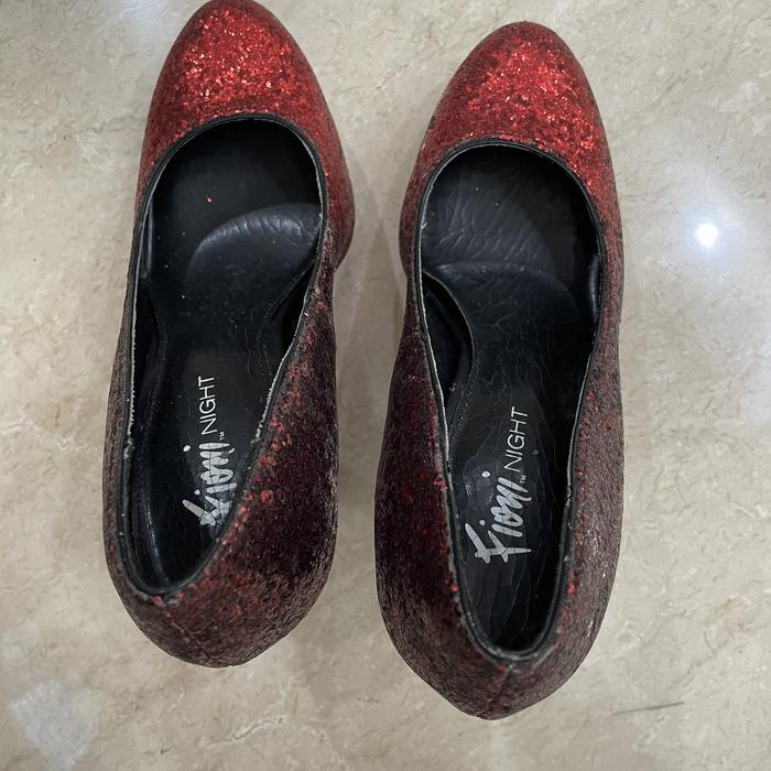 Preloved sepatu Payless red sparkly high heels merah glitter party pesta woman wanita shoes