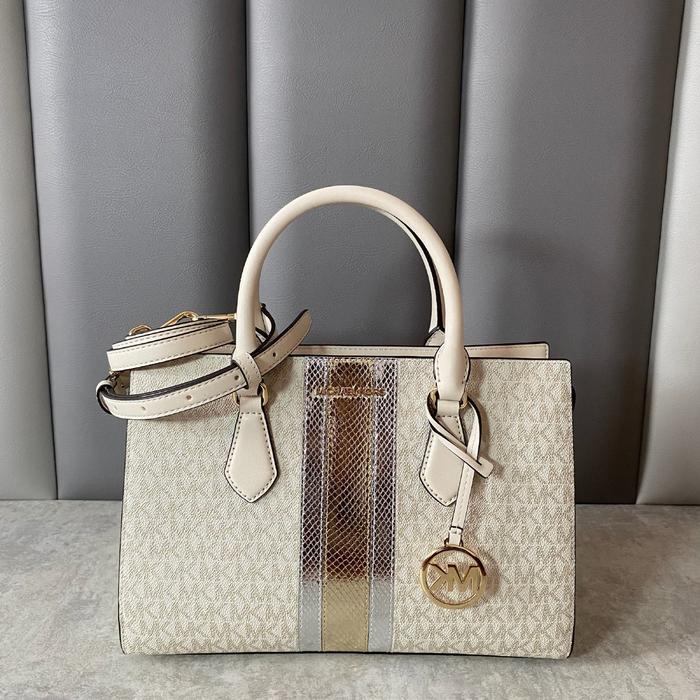 Tas Wanita MK ORIGINAL USA Sheila Medium Signature Logo and Metallic Satchel AUTHENTIC STORE