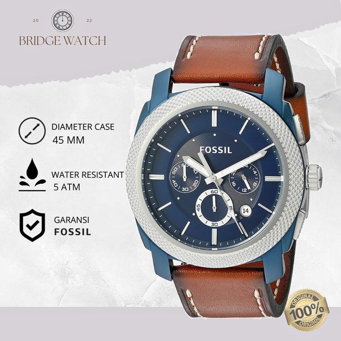 Jam Tangan Pria Fossil Machine FS5232 Chronograph Brown Leather Strap Kulit Coklat Sporty Casual Ori