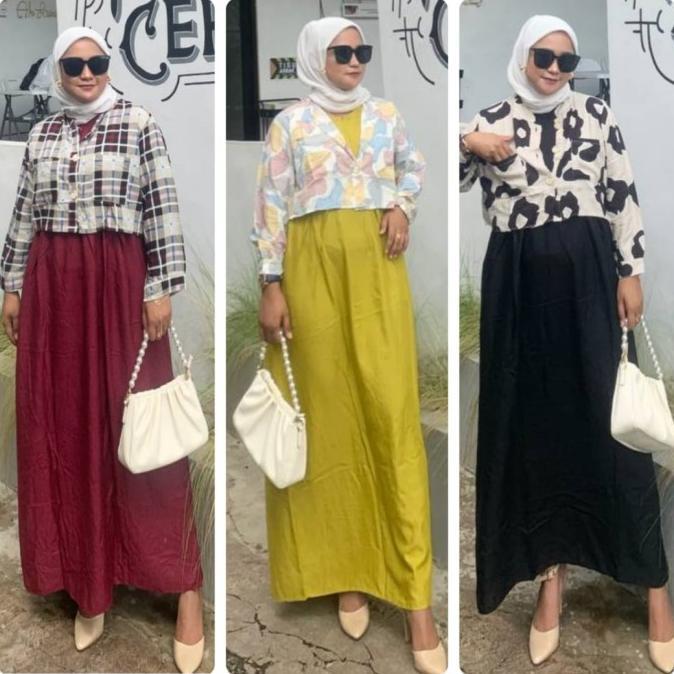 Setelan Gamis Outer Set Inner Gamis Longdress Super Premium By Afareen Mode