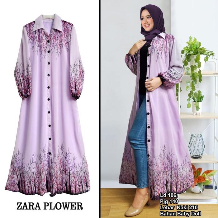 Arnis Zara Flower 5 Outer Luaran Panjang Cardigan Bahan Ceruty Busui Motif Bunga Gamis /