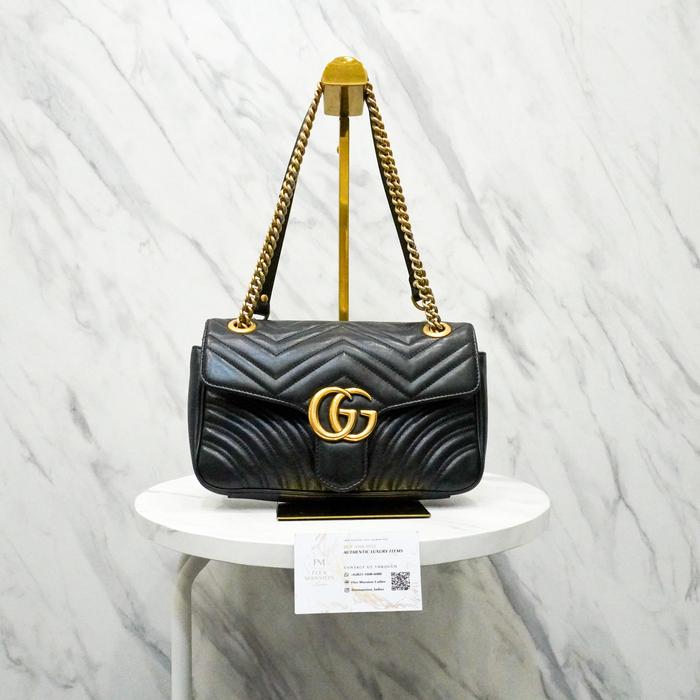Gucci Marmont Small Shoulder Bag 26cm Black GHW GARANSI 100% AUTHENTIC