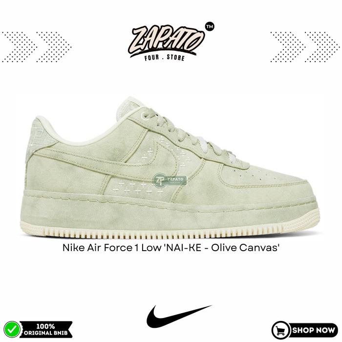 Sepatu Nike Air Force 1 Low 'NAI-KE - Olive Canvas' Original Brand New In Box