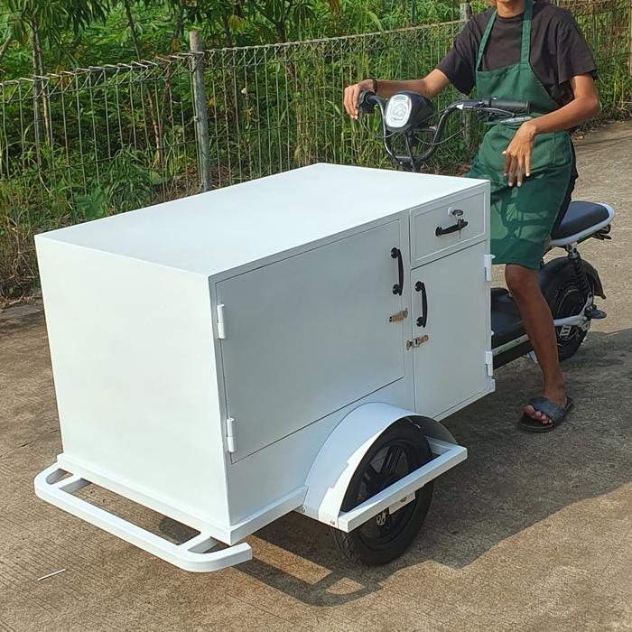 Custom Gerobak Makanan Keliling Sepeda Listrik Isi Peralatan Masak Kompor Wajan Gas 100x60cm