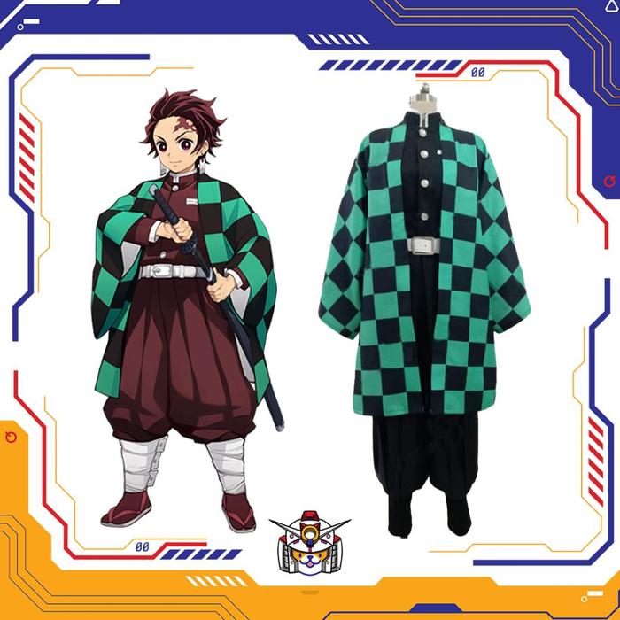 TANJIRO KIMETSU NO YAIBA COSTUME YUKATA HAORI ANIME COSPLAY