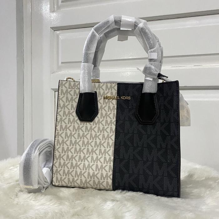 tas wanita mk mercer medium messenger sign black multi in