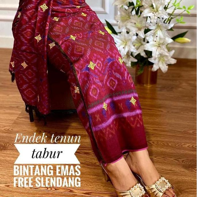 Ready Kamen Lembaran Endek Tenun Bordir Lasem Tabur Benang Emas + Slendang Kain Seragam Batik Terlar