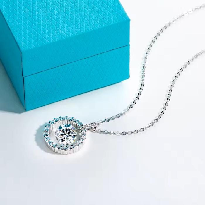 Moissanite : Diamond Halo 3ct D Color 925 Sterling Silver Pendant Necklace Valentine's Day Gifts Jew