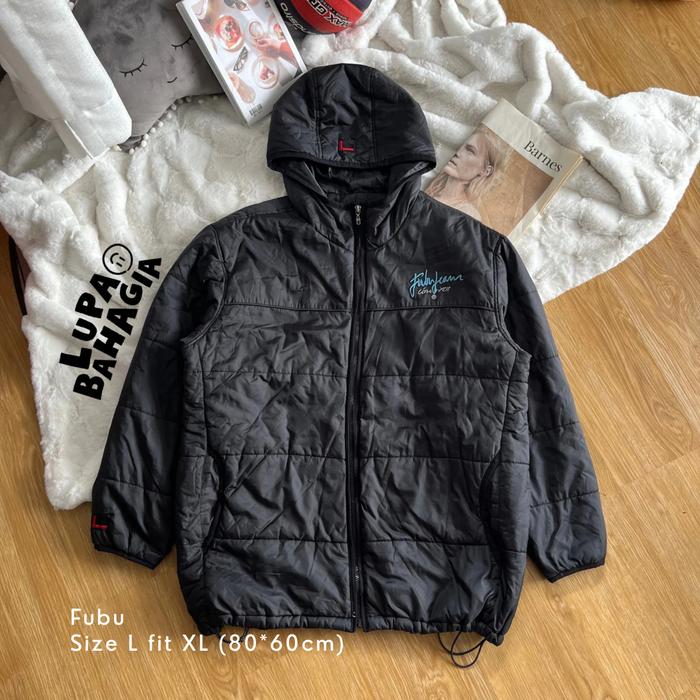FUBU Black Puffer Quilted Gelembung Jaket size L fit XL • 100% Original