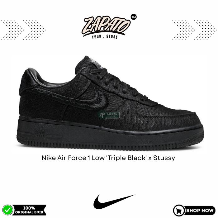 Sepatu Nike Air Force 1 Low 'Triple Black' x Stussy Original Brand New In Box