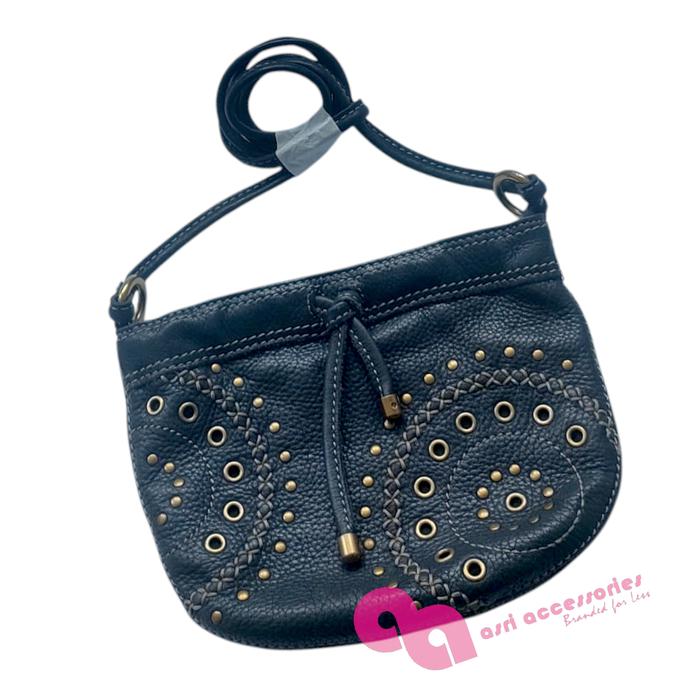 Preloved Fossil Studded Drawstring Crossbody Mini Sling Bag Leather Black